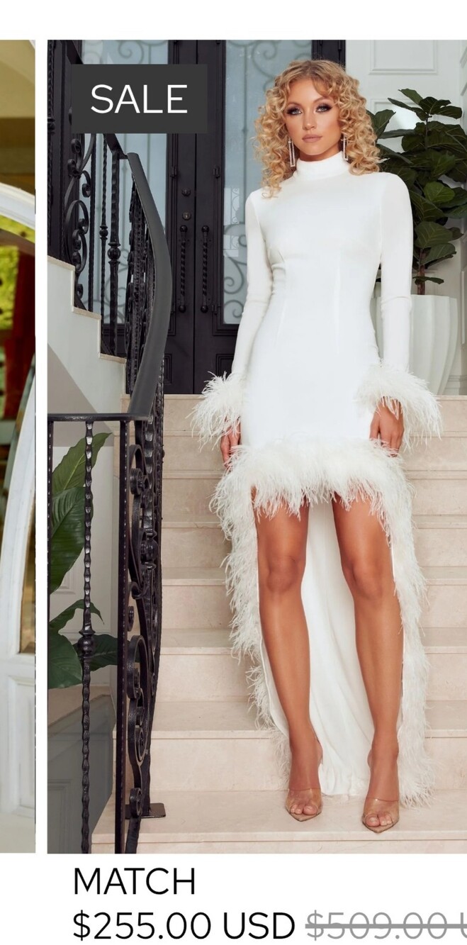 New White Feather Trim Dress